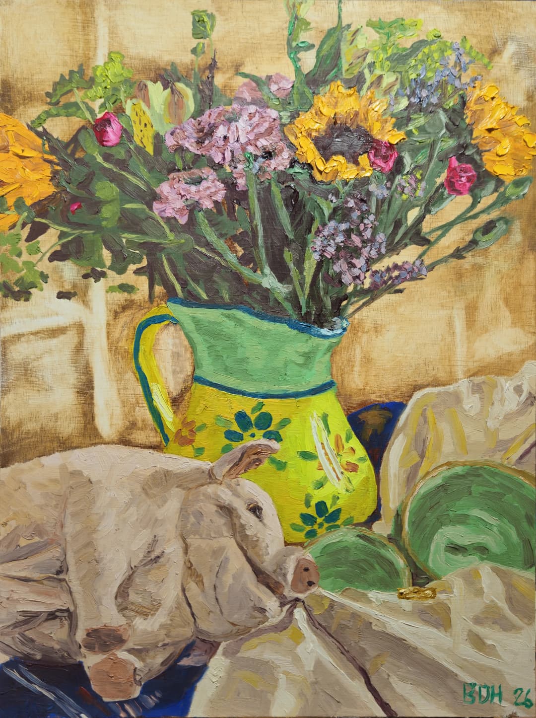 Flowers Still Life with Piggy